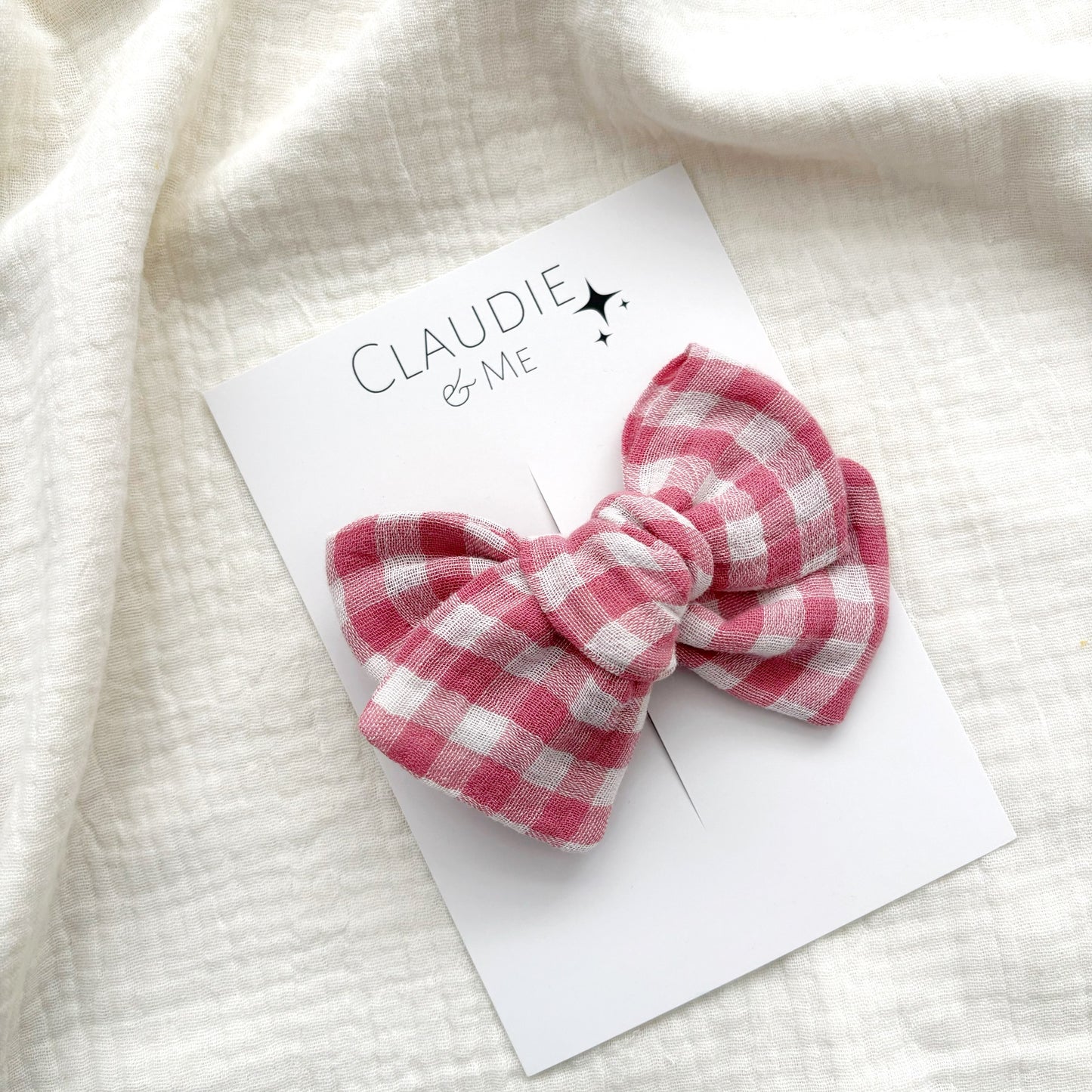 Pink Gingham Hair Bow image 0