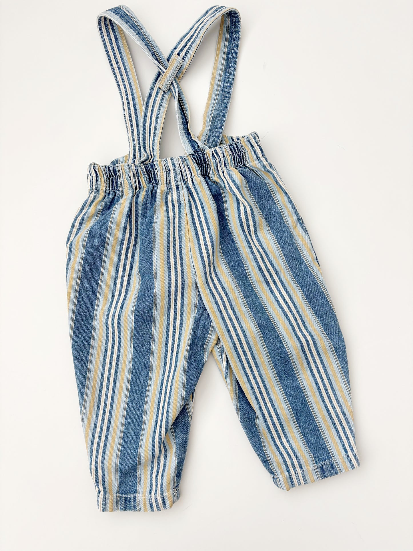 Vintage Lemon & Blue Stripe Dungarees 9-12 Months