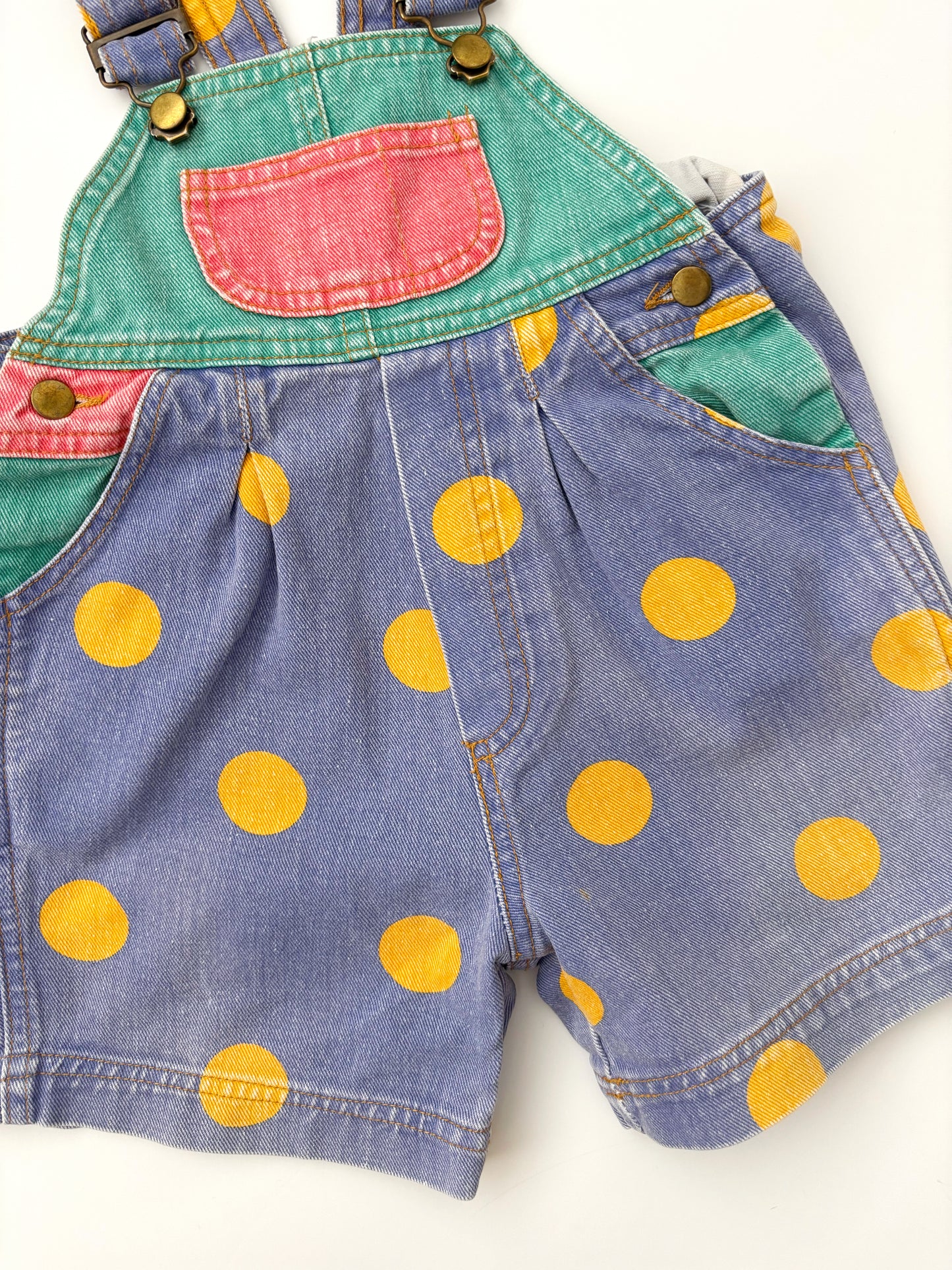 Vintage Multi Coloured Spot Denim Dungarees Age 12 Months