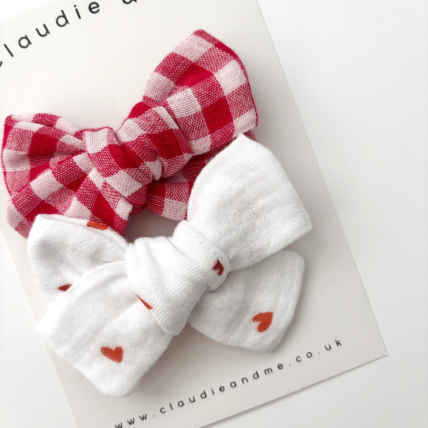 Red Gingham & Heart Bow Set