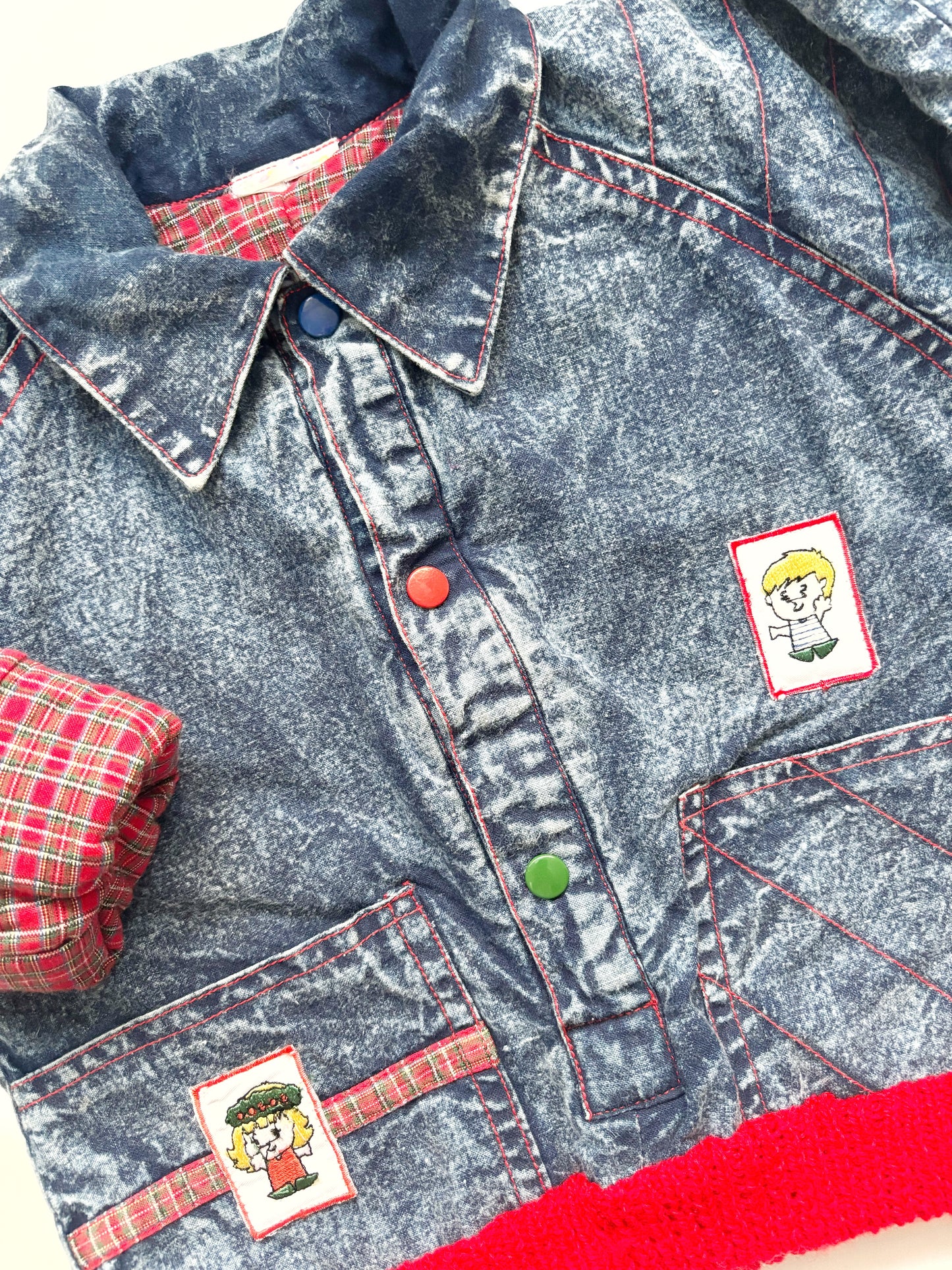 Vintage 80’s Acid Wash Denim Pull Over Jacket 2-3 Years