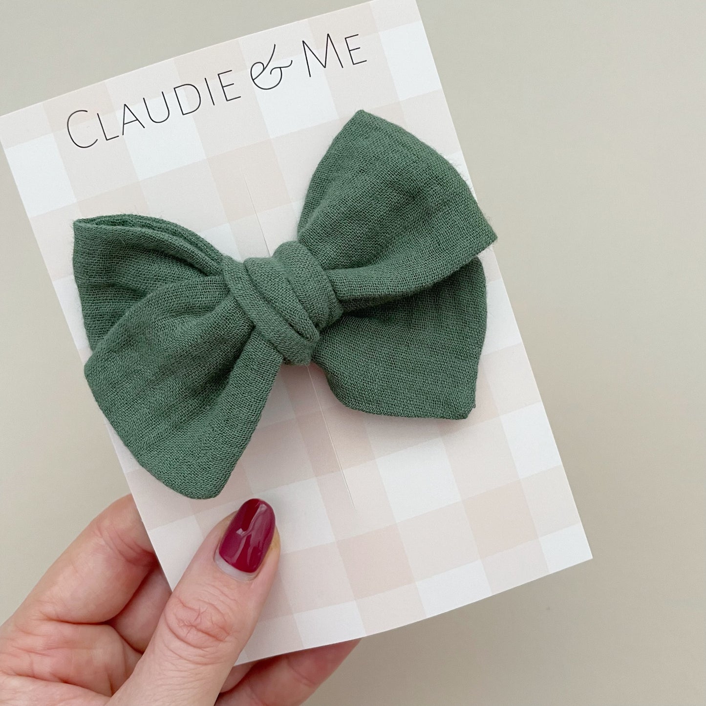 Green Hand Tied Hair Bow image 1