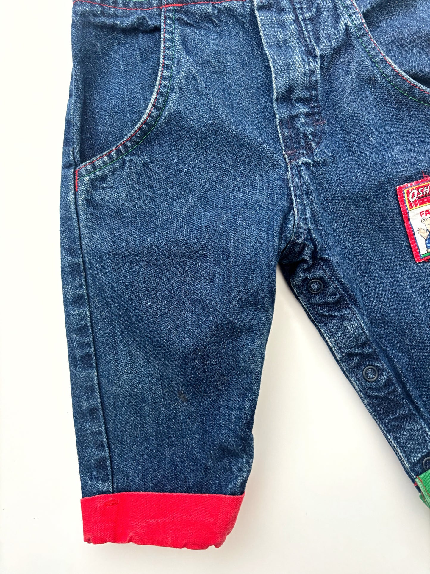 Vintage Oshkosh B’Gosh Red & Green Turn Up Dungarees Age 6-9 Months