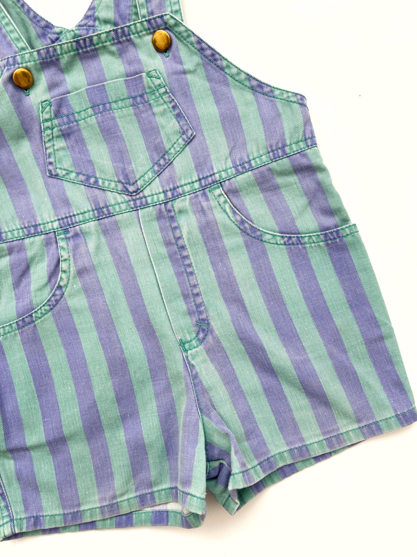 Blue & Green Stripe Vintage Shortie Dungarees Age 9-12 Months