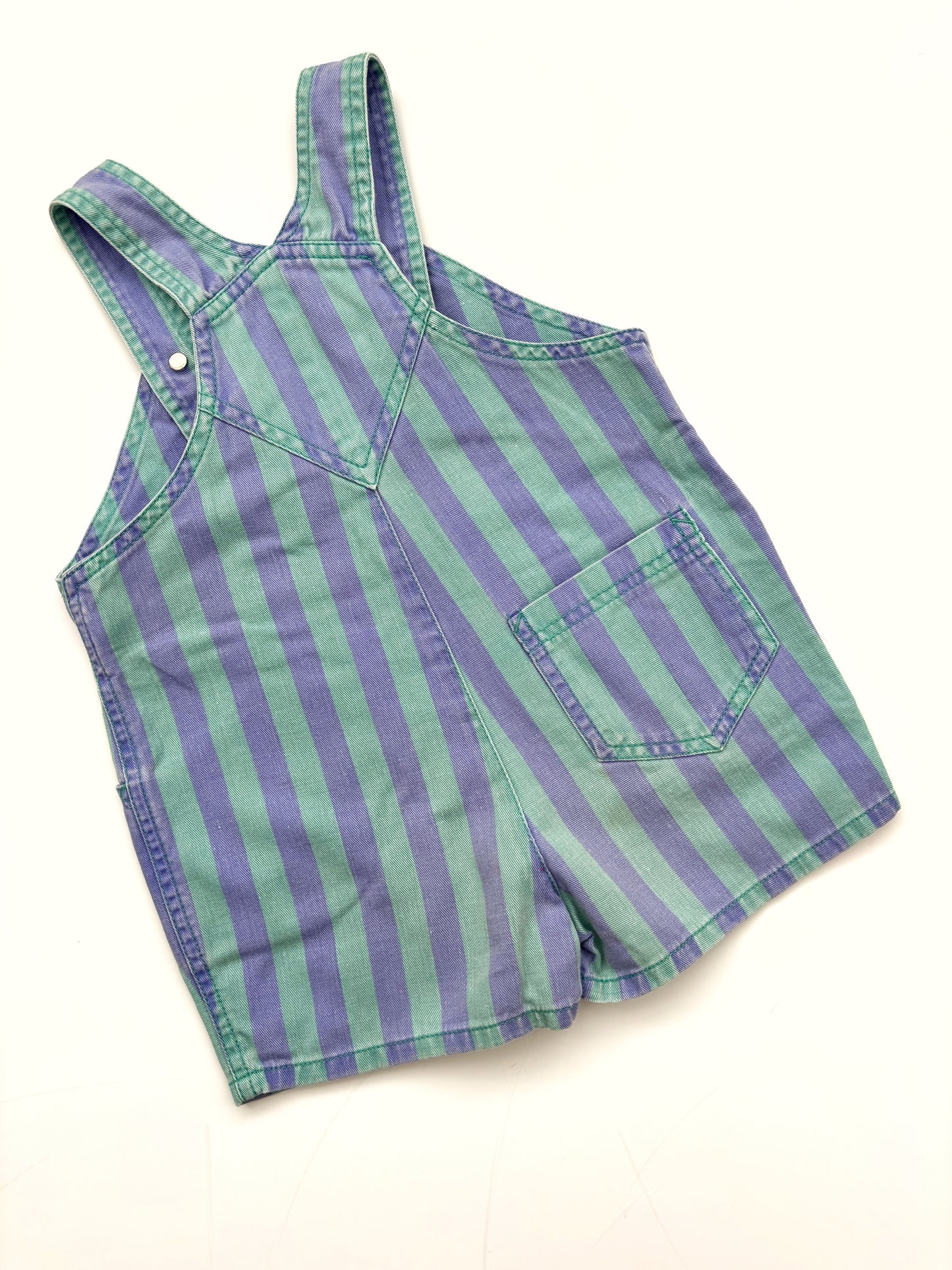 Blue & Green Stripe Vintage Shortie Dungarees Age 9-12 Months