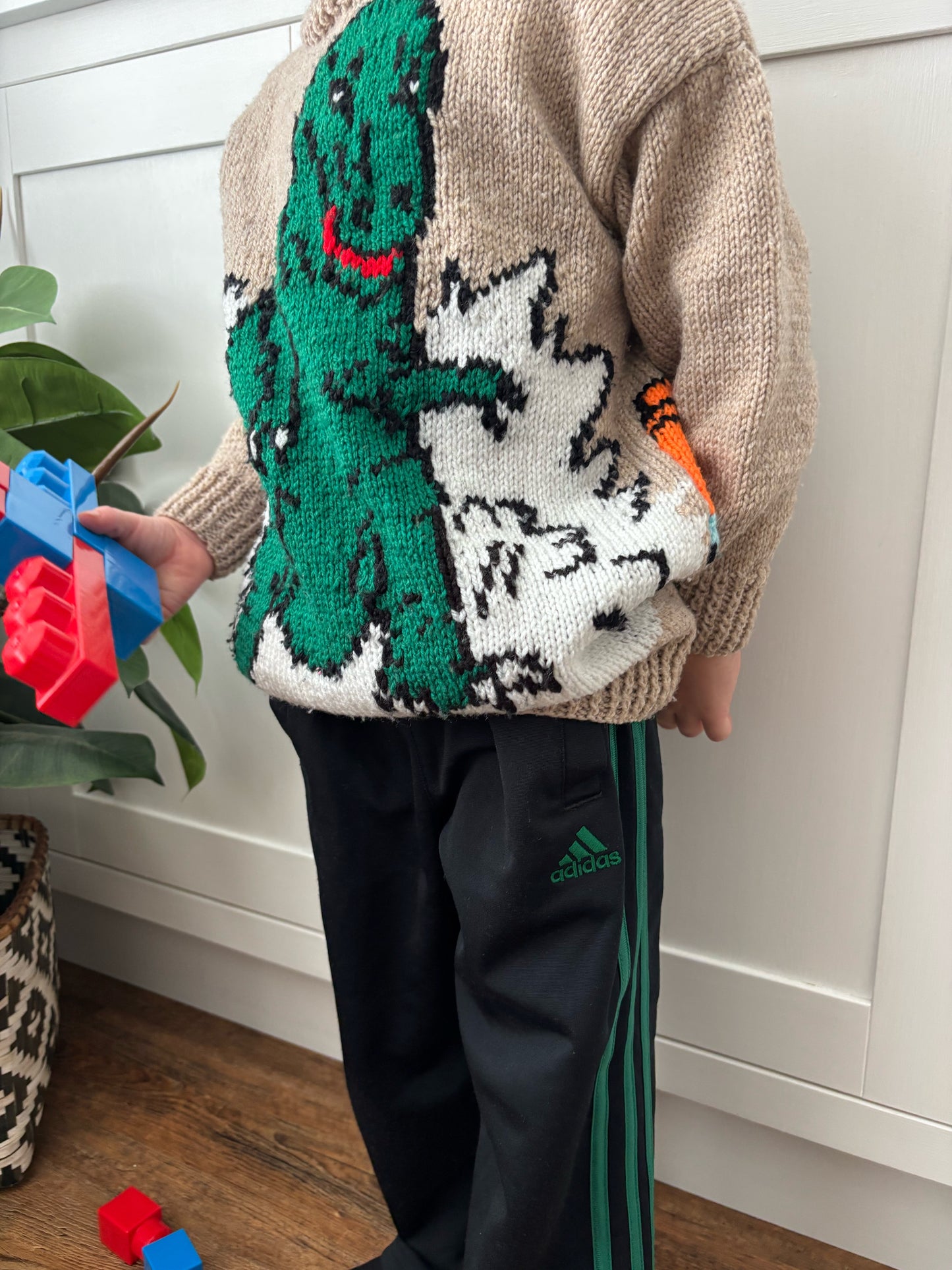 Hand Knit Dinosaur Jumper Age 3-4 Years