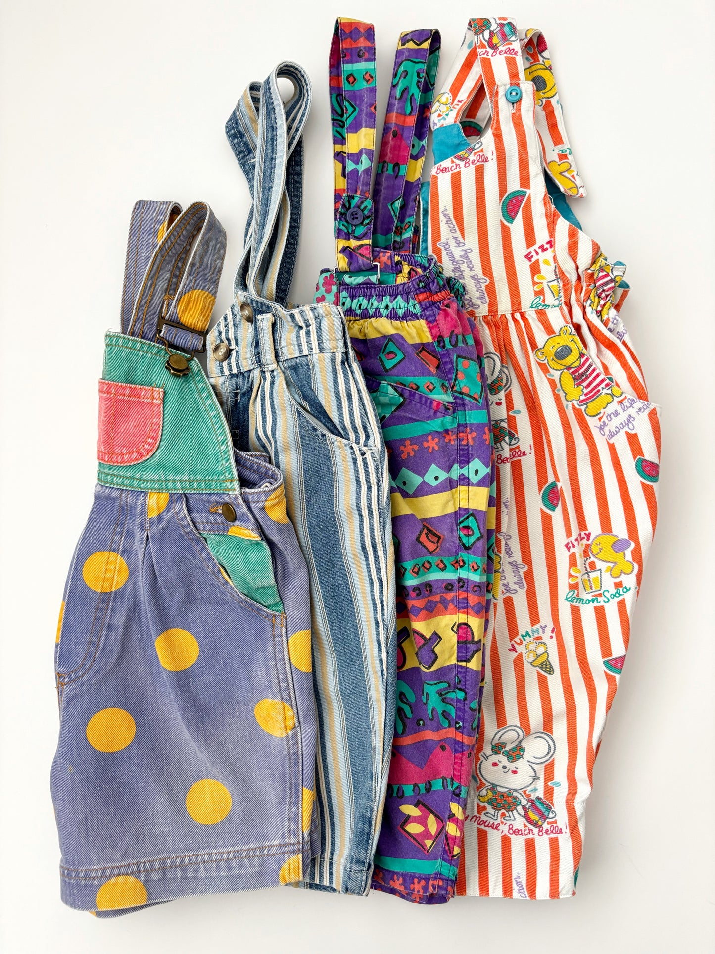 Vintage Multi Coloured Spot Denim Dungarees Age 12 Months