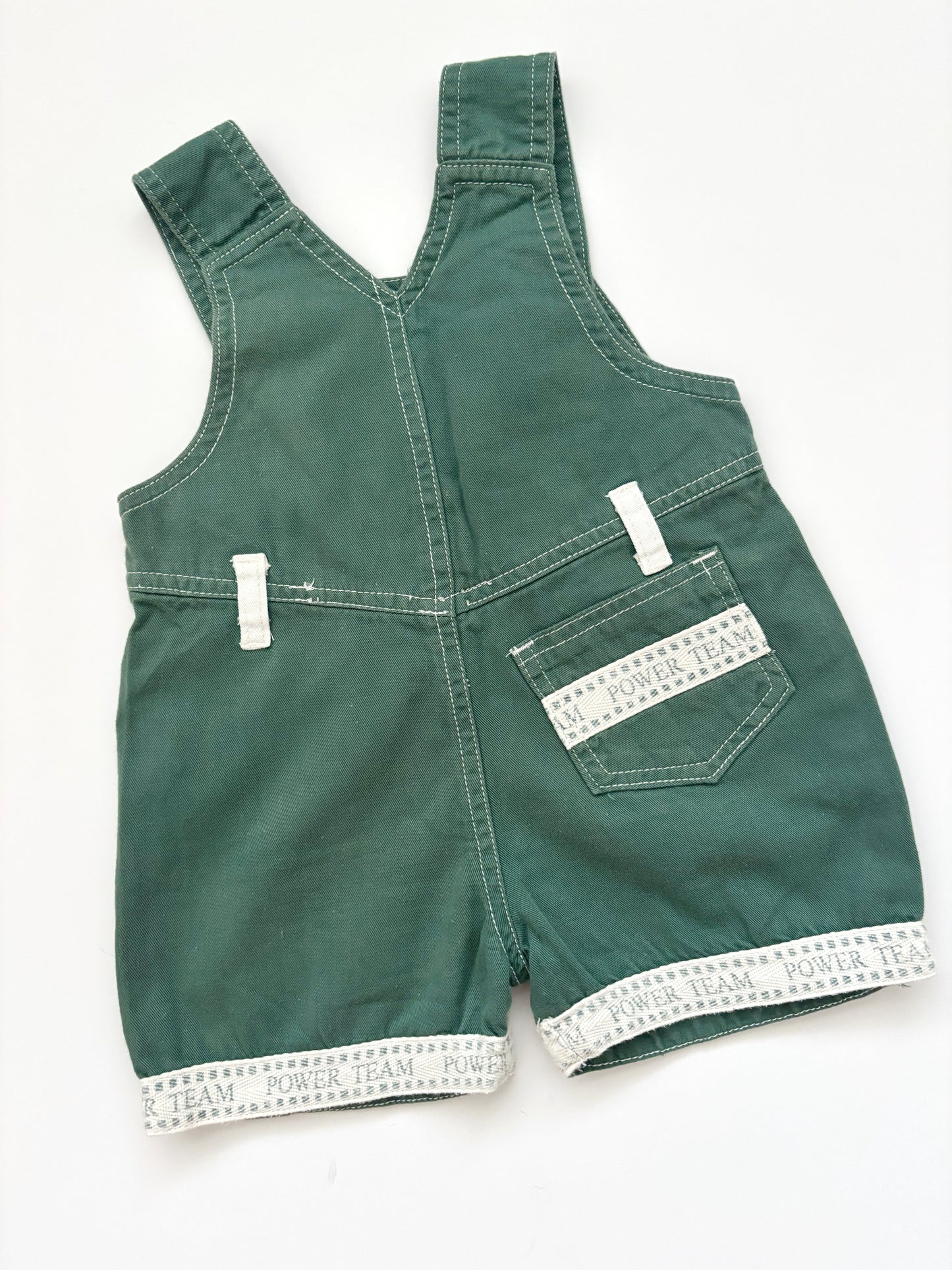 Green Vintage “Power Team” Dungarees Age 6-12 Months