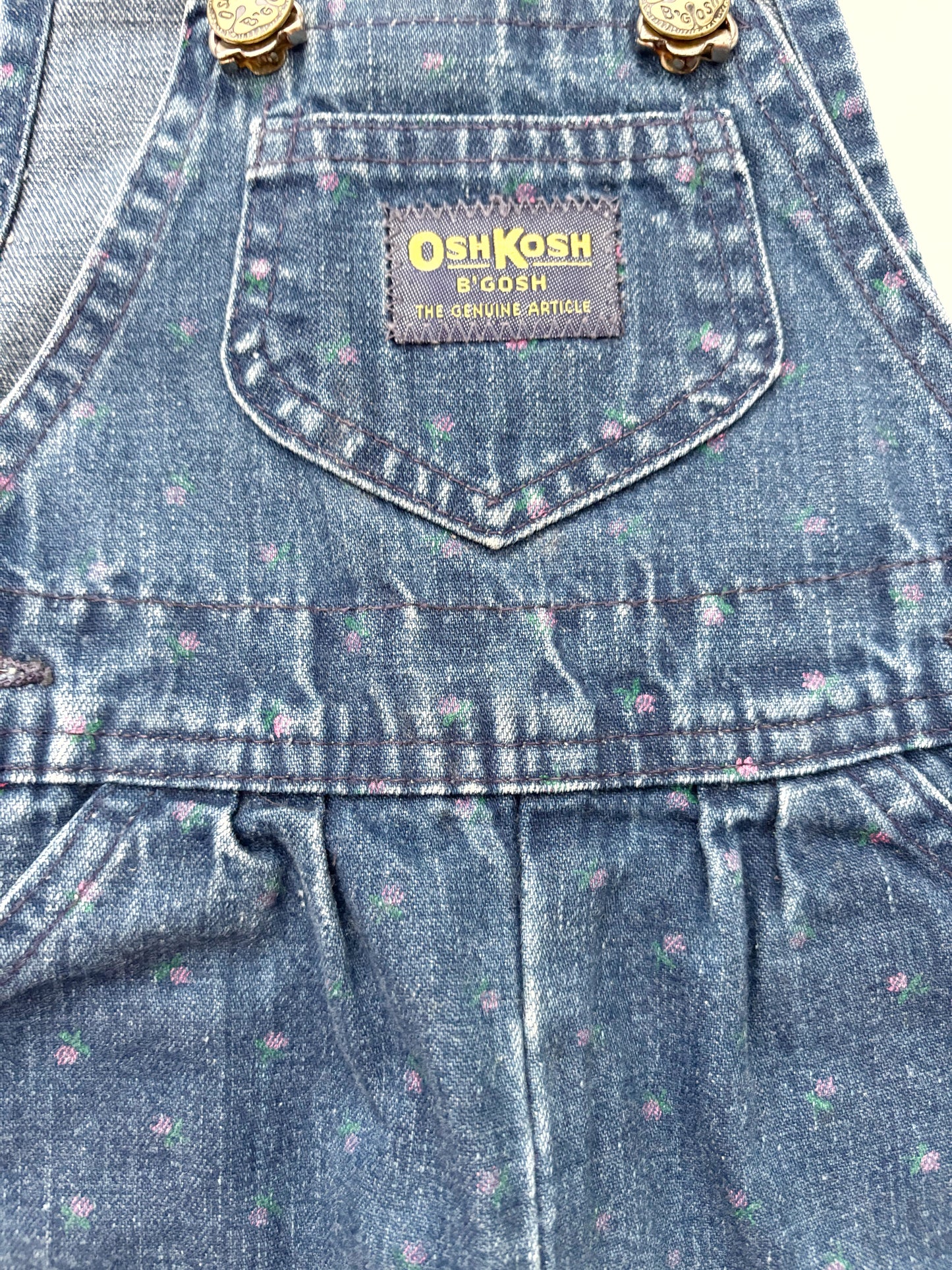 Oshkosh B’Gosh Strawberry Print Blue Denim Dungarees 90’s