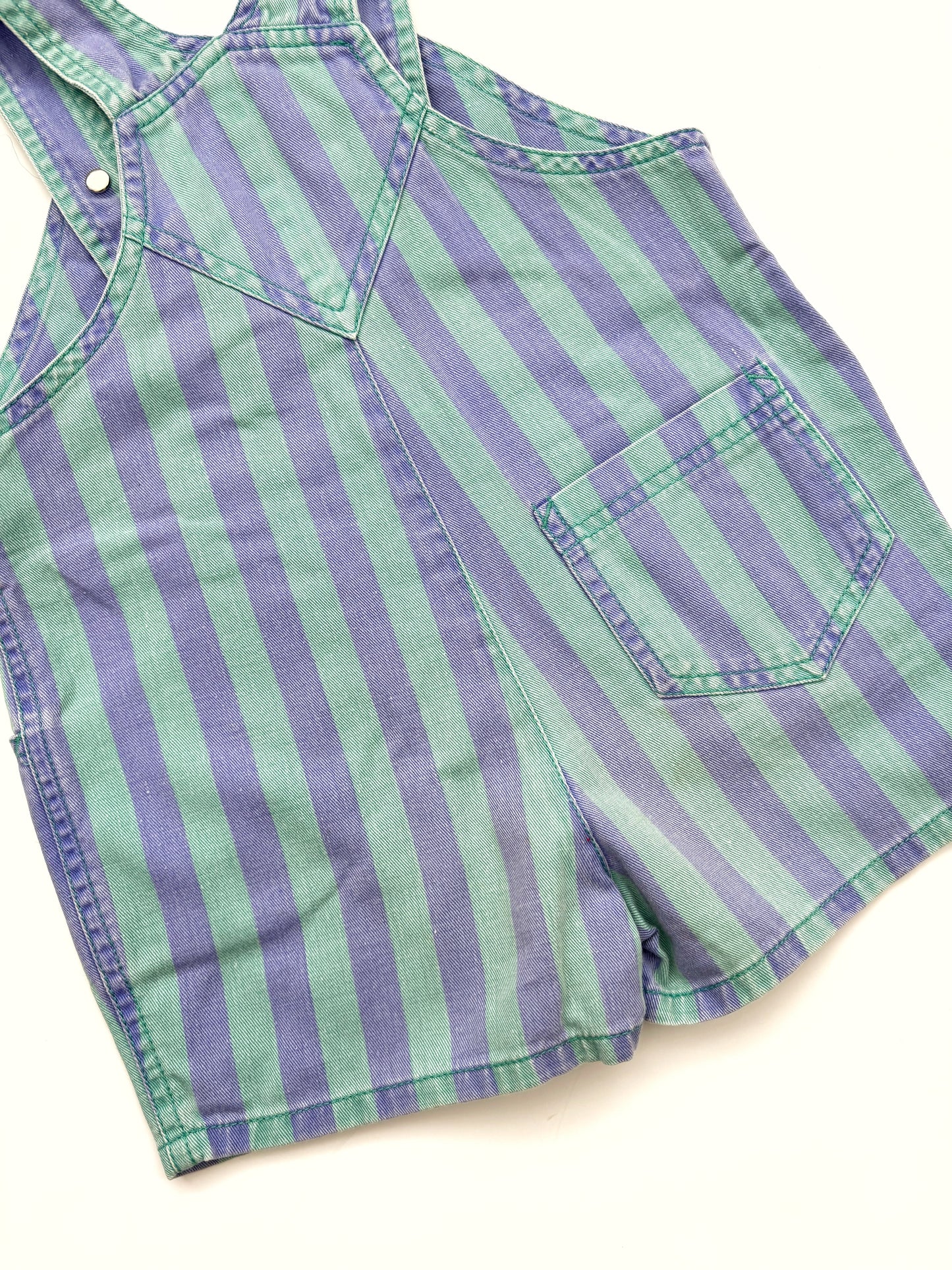 Blue & Green Stripe Vintage Shortie Dungarees Age 9-12 Months