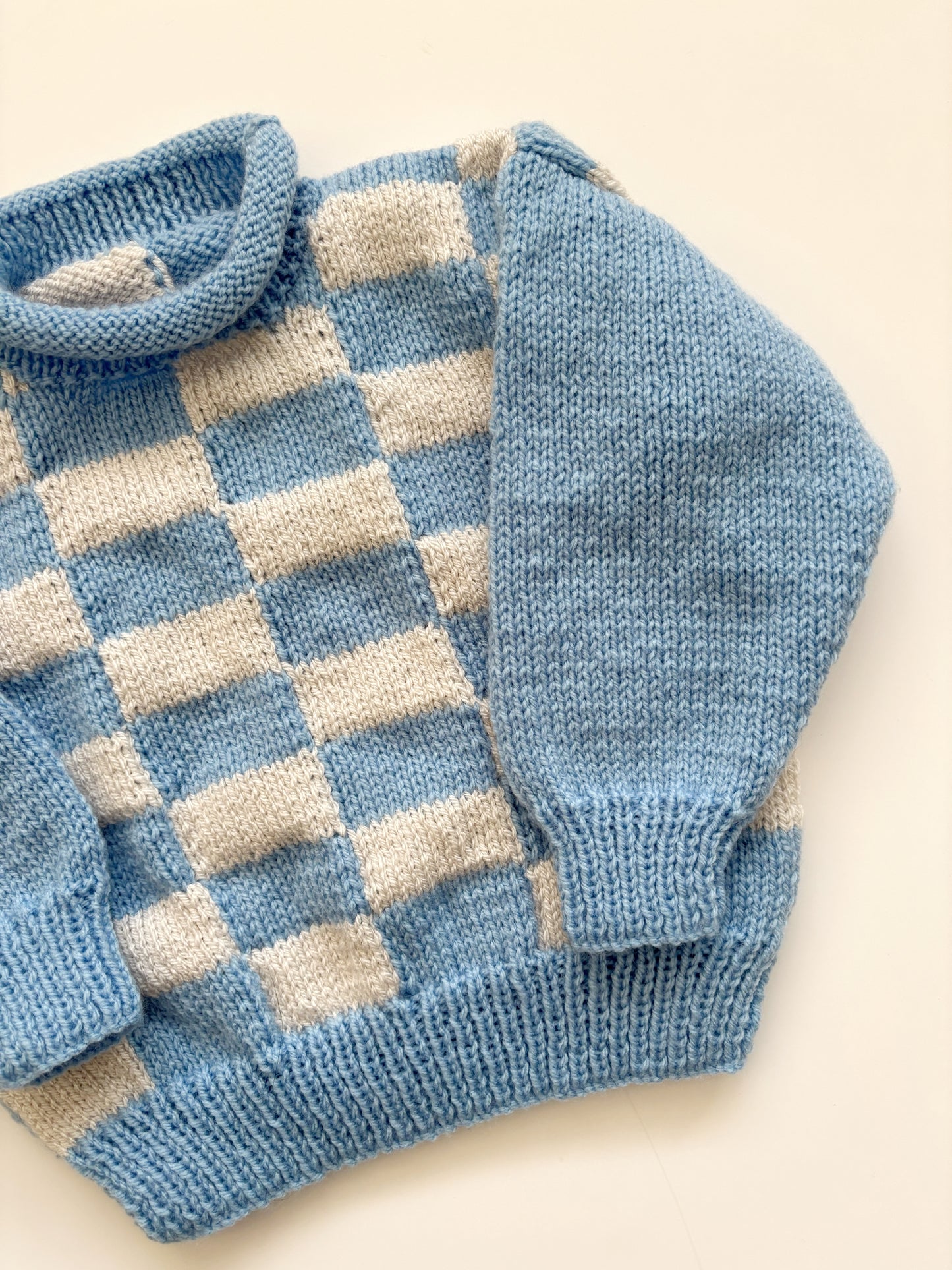 Blue Checkerboard Handknit Jumper 9-12 Months