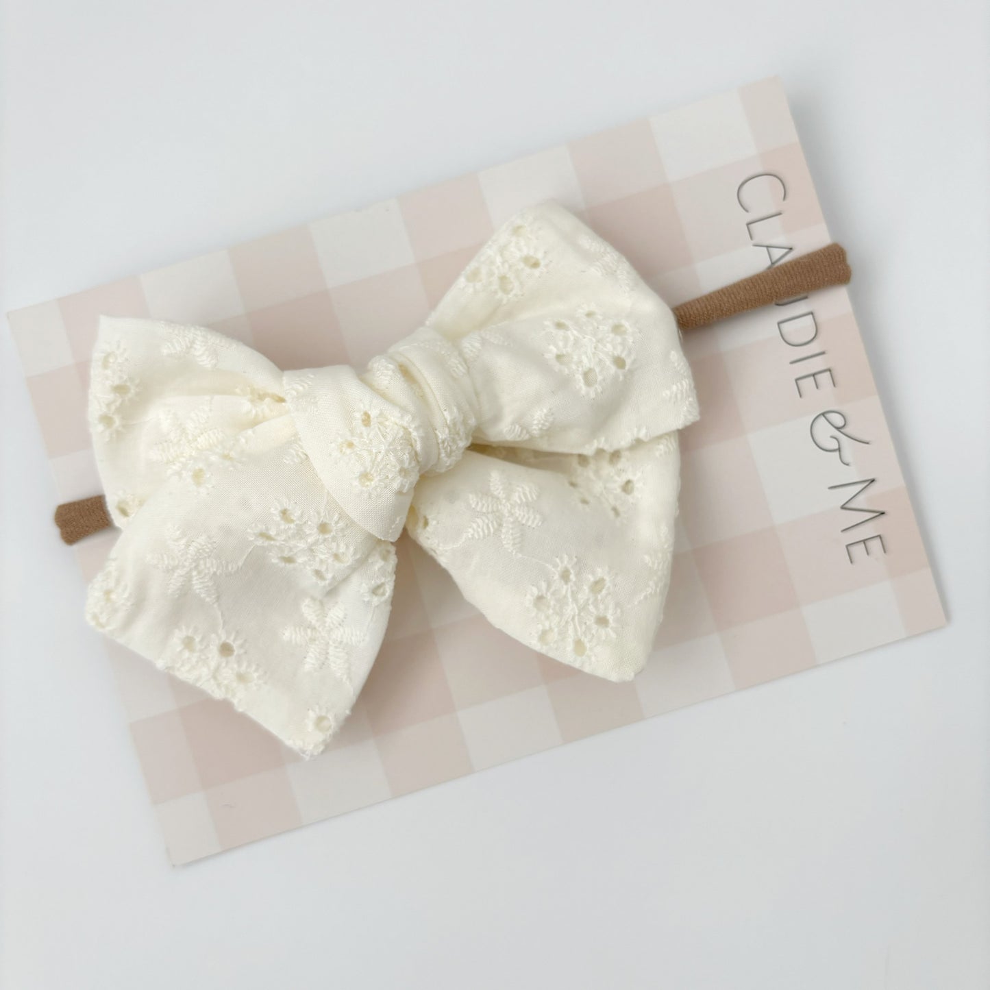 Cream Broderie Lace Hair Bow image 0
