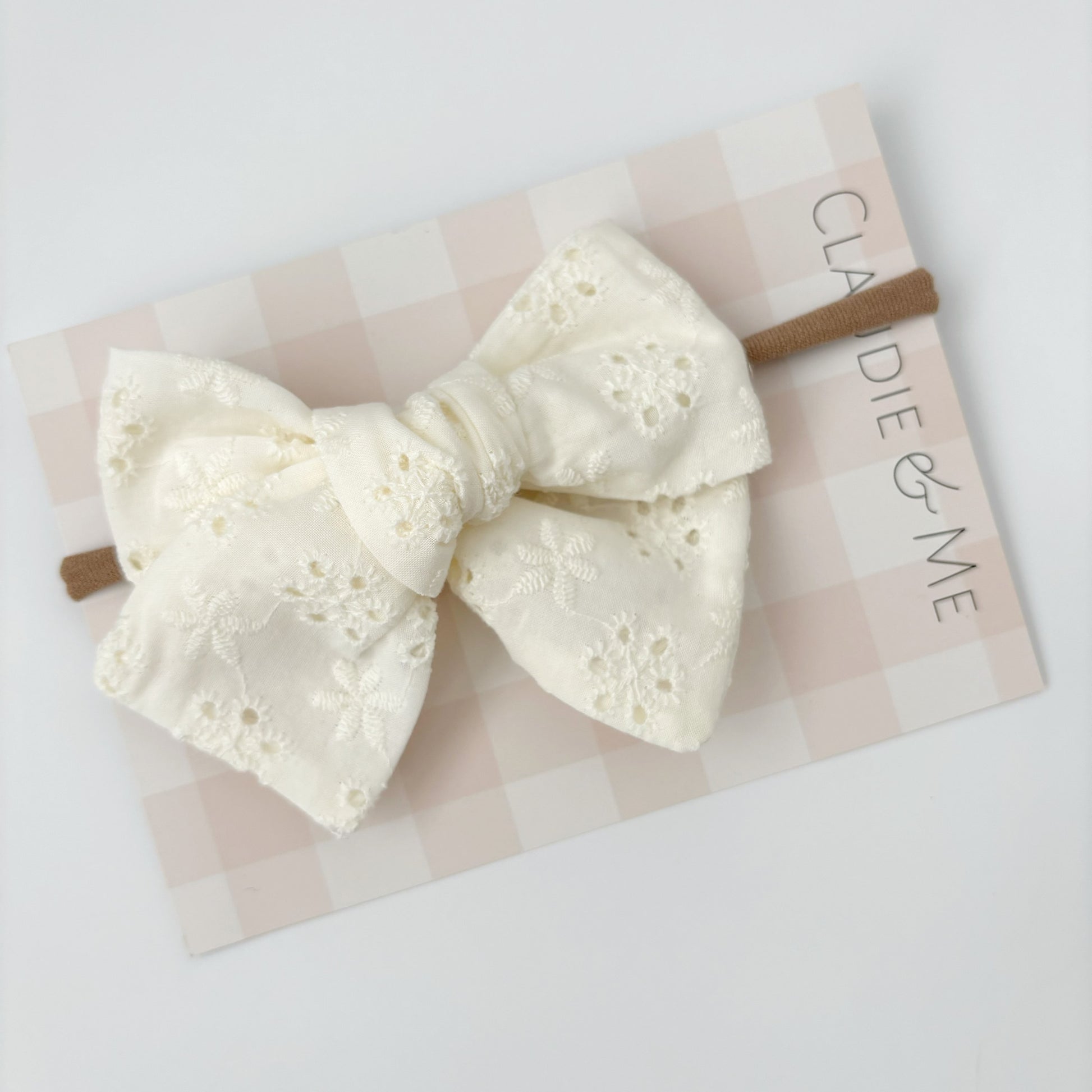Cream Broderie Lace Hair Bow image 0