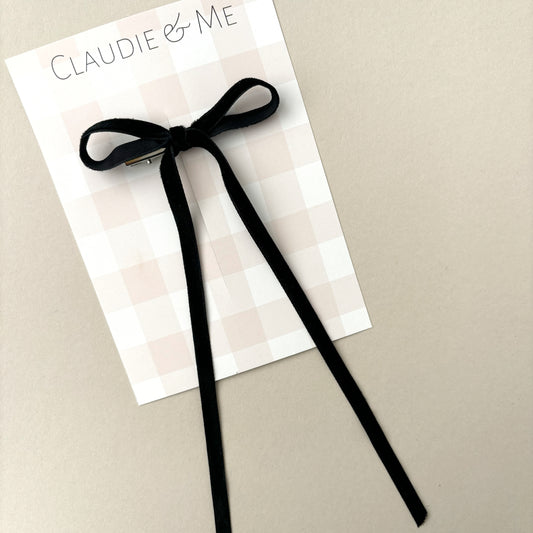 Black Velvet Long Tailed Hair Bow