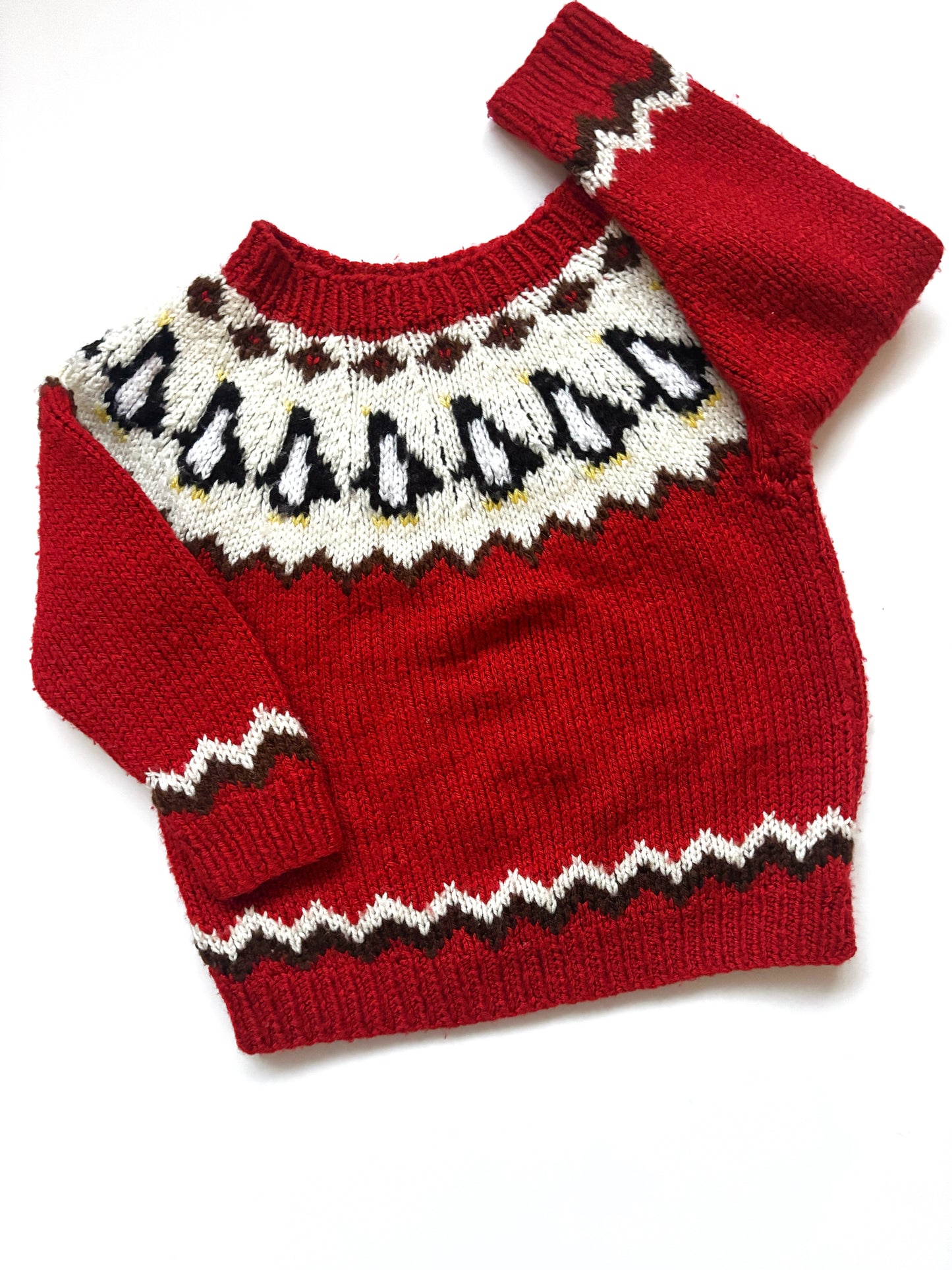 Handknit Penguin Jumper Age 2-3 Years
