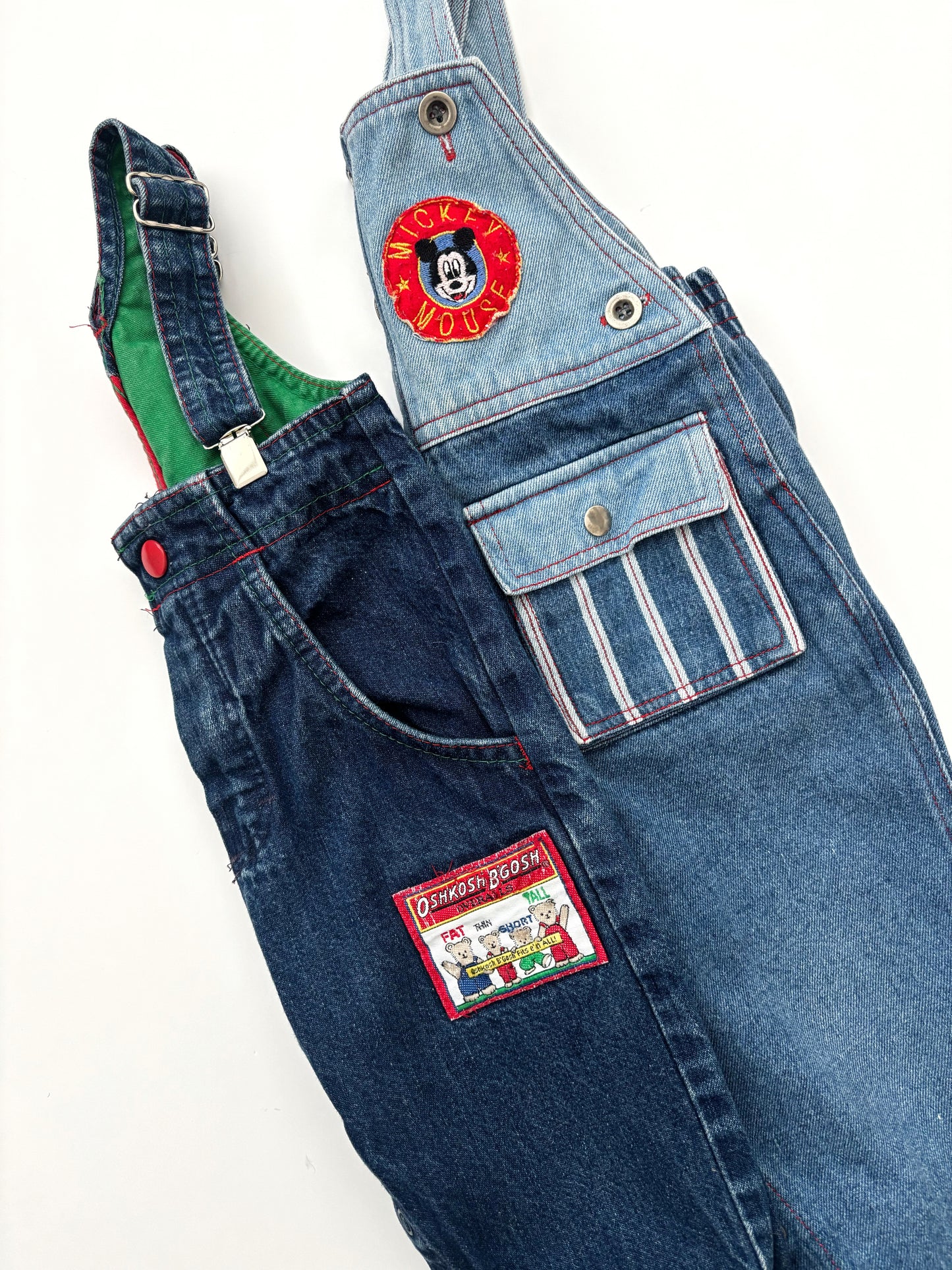 Vintage Oshkosh B’Gosh Red & Green Turn Up Dungarees Age 6-9 Months