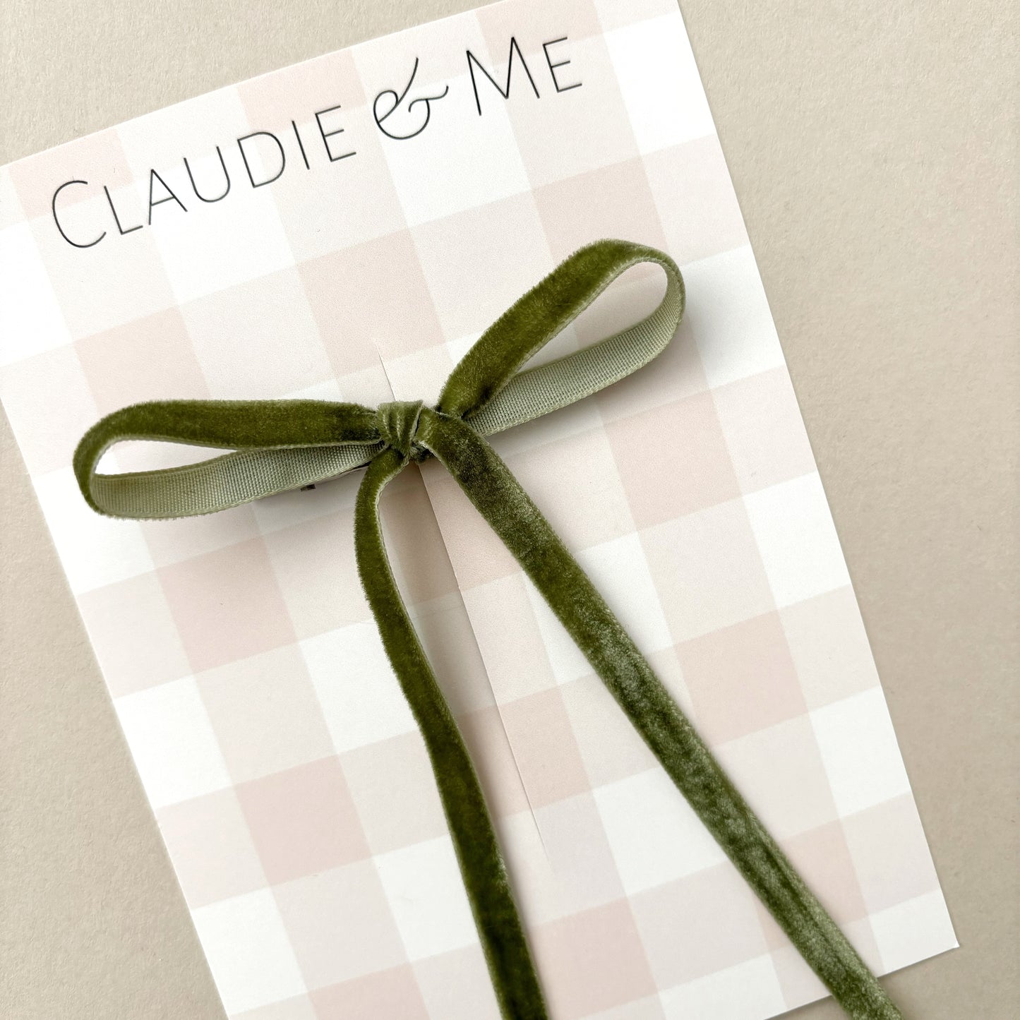 Olive Green Long Tail Velvet Hair Bow
