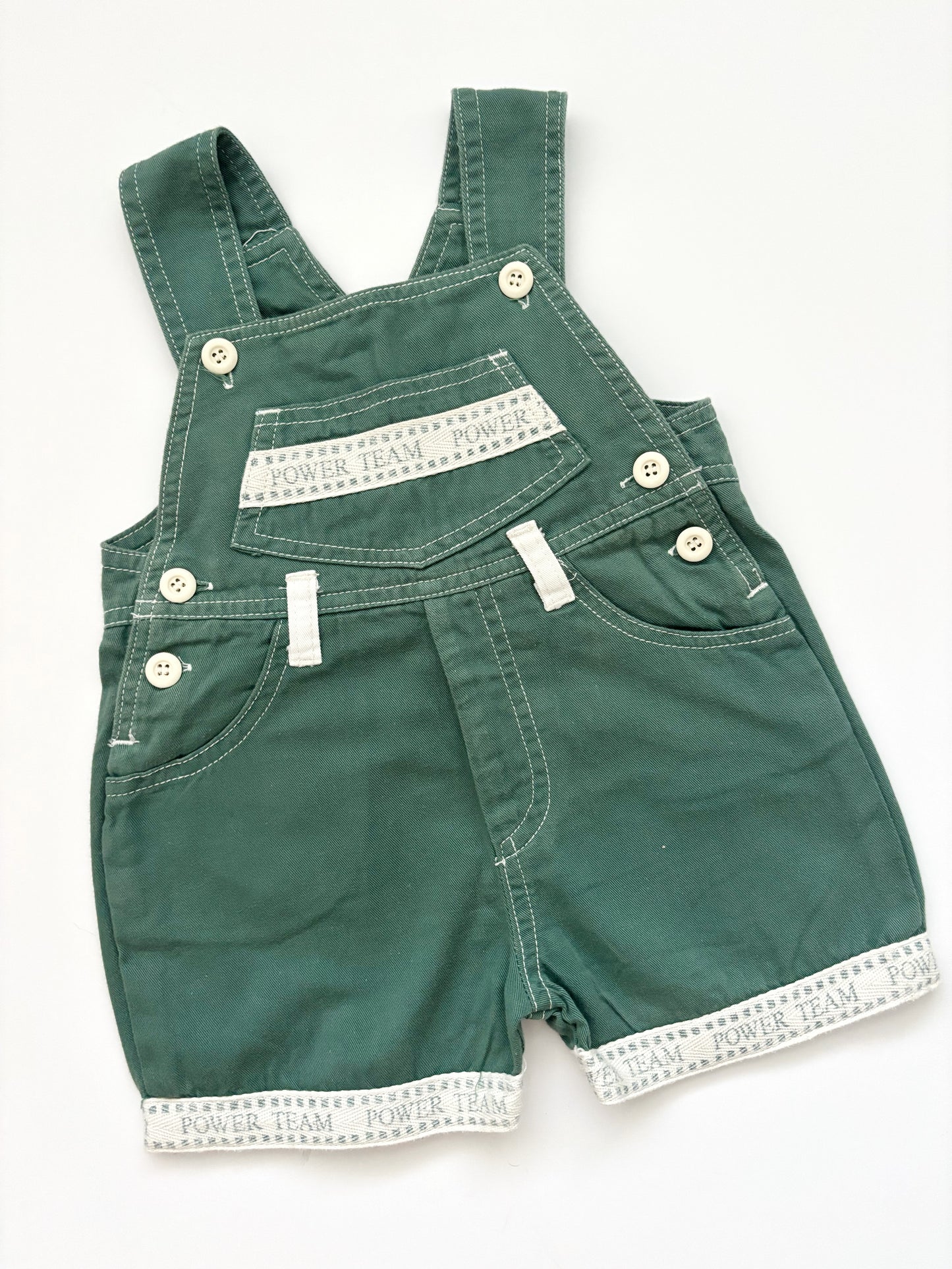 Green Vintage “Power Team” Dungarees Age 6-12 Months