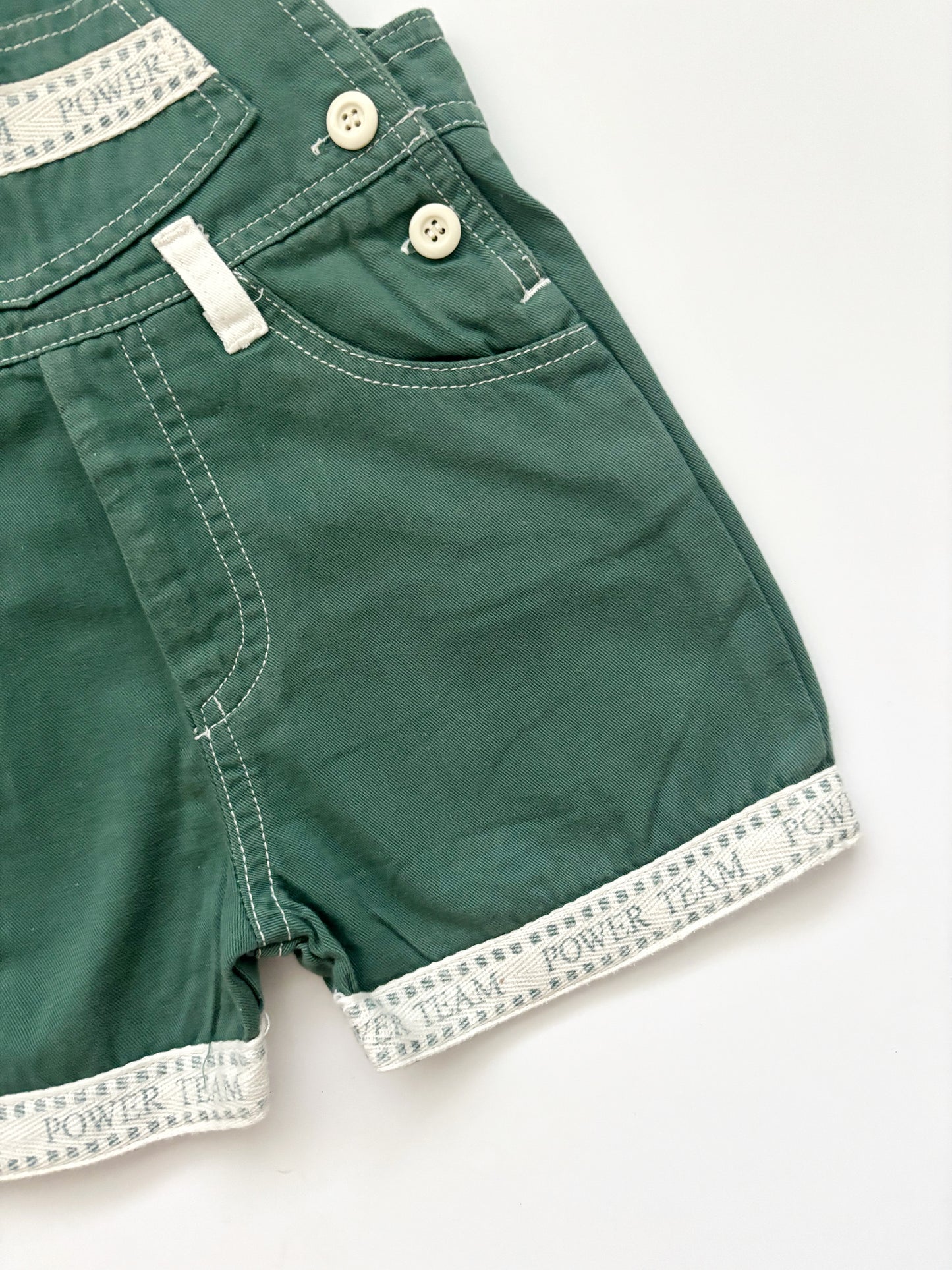 Green Vintage “Power Team” Dungarees Age 6-12 Months