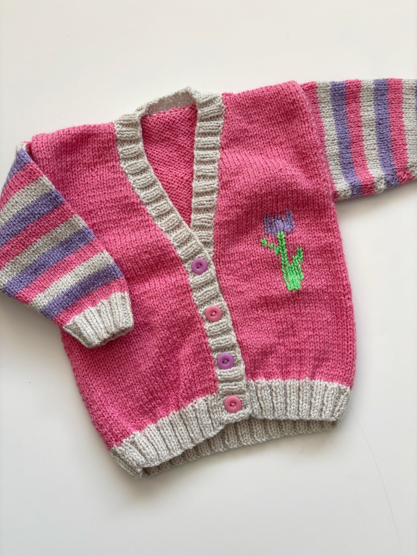 Spring Tulip Handknit Cardigan - Age 6-9 Months