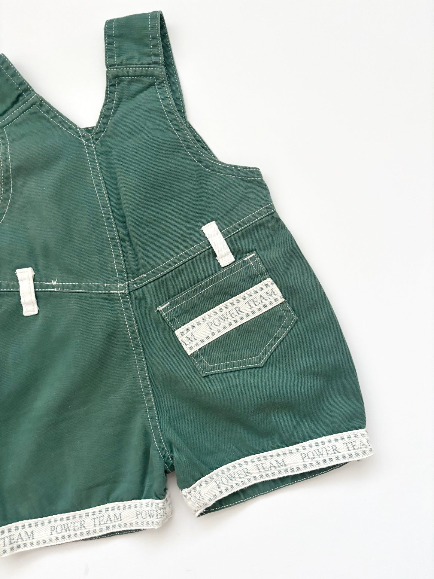 Green Vintage “Power Team” Dungarees Age 6-12 Months