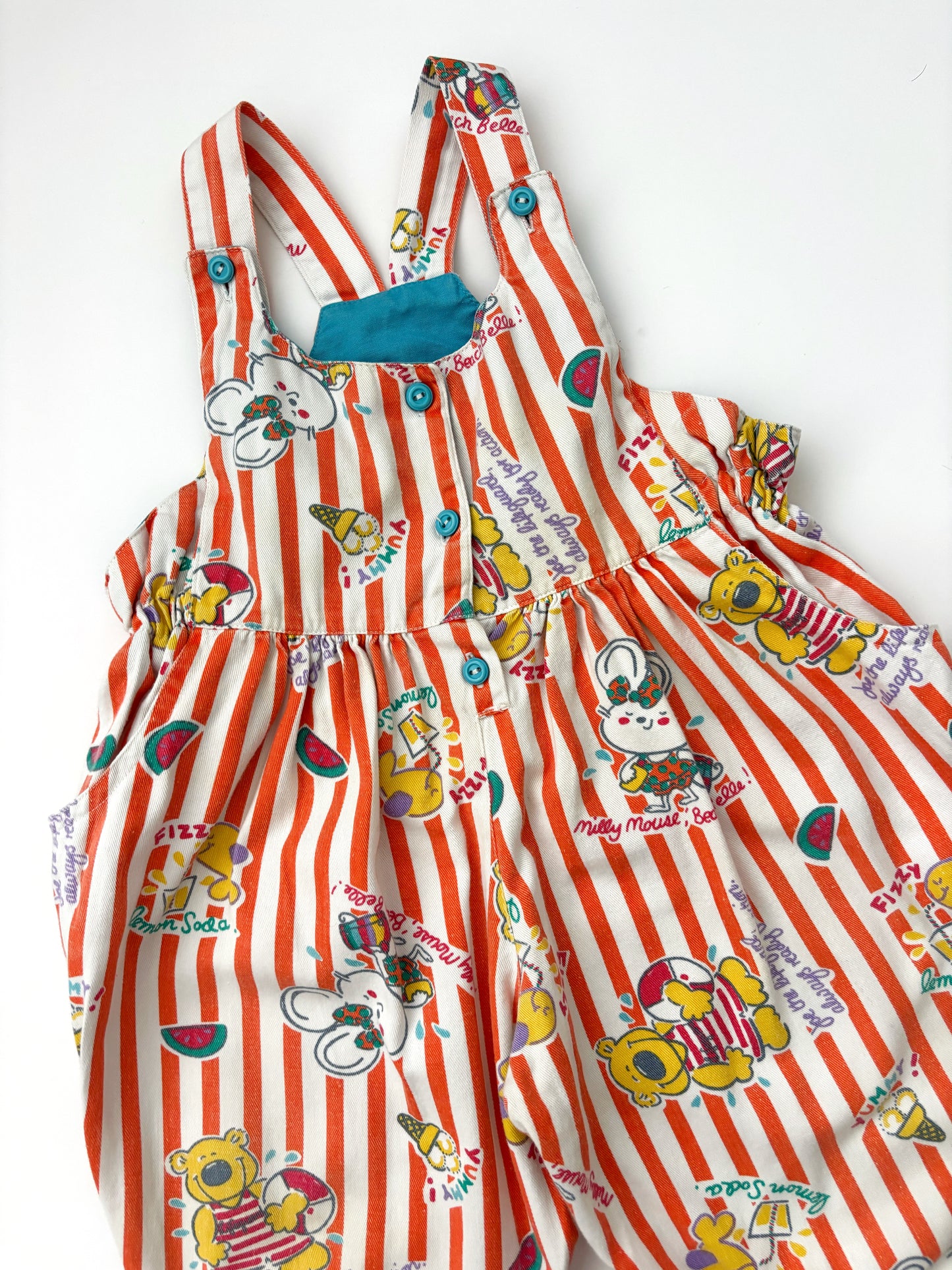 Vintage Orange Stripe Fizzy Fish Dungarees Age 12-18 Months
