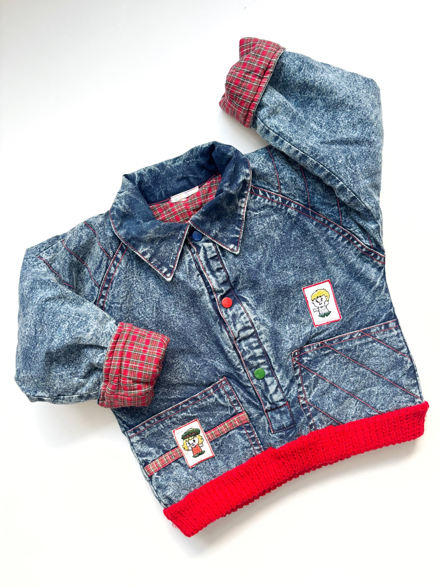 Vintage 80’s Acid Wash Denim Pull Over Jacket 2-3 Years