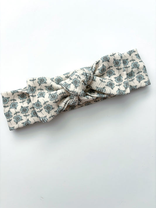 Blue Floral Topknot Headband