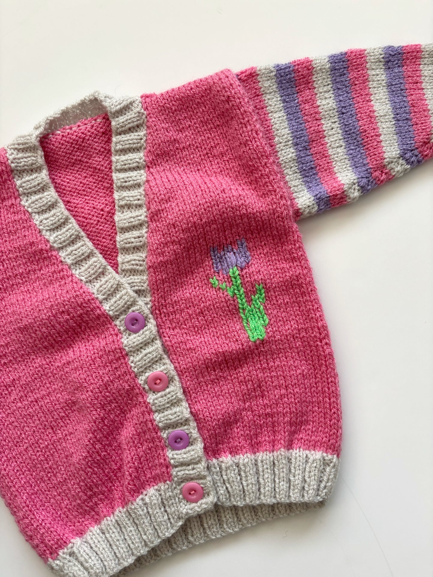 Spring Tulip Handknit Cardigan - Age 6-9 Months