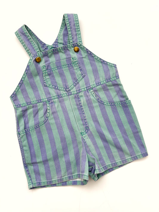 Blue & Green Stripe Vintage Shortie Dungarees Age 9-12 Months