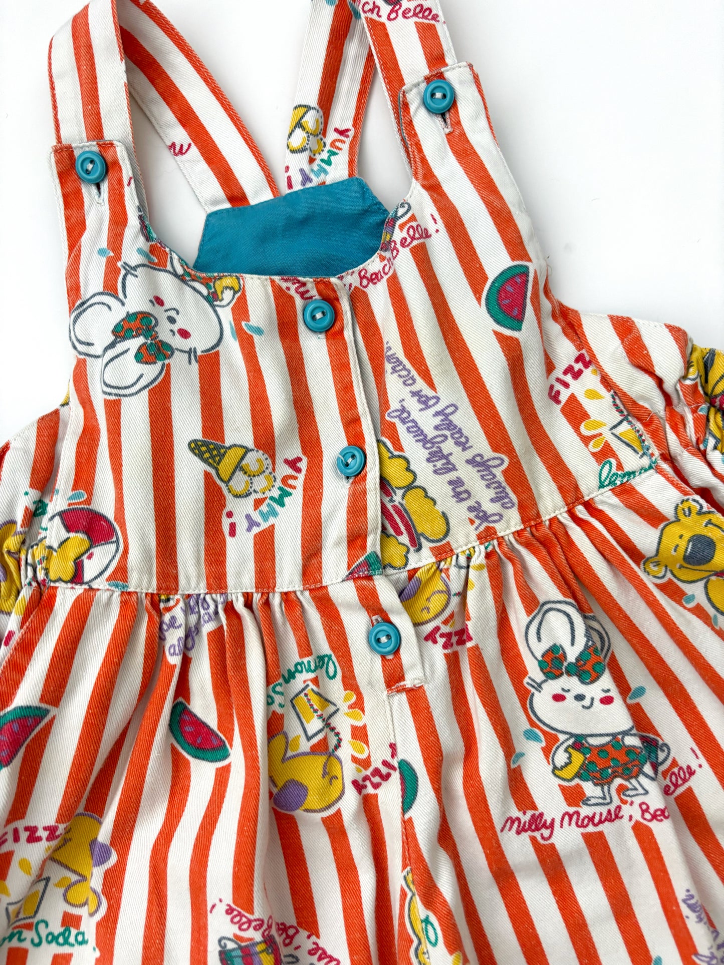 Vintage Orange Stripe Fizzy Fish Dungarees Age 12-18 Months