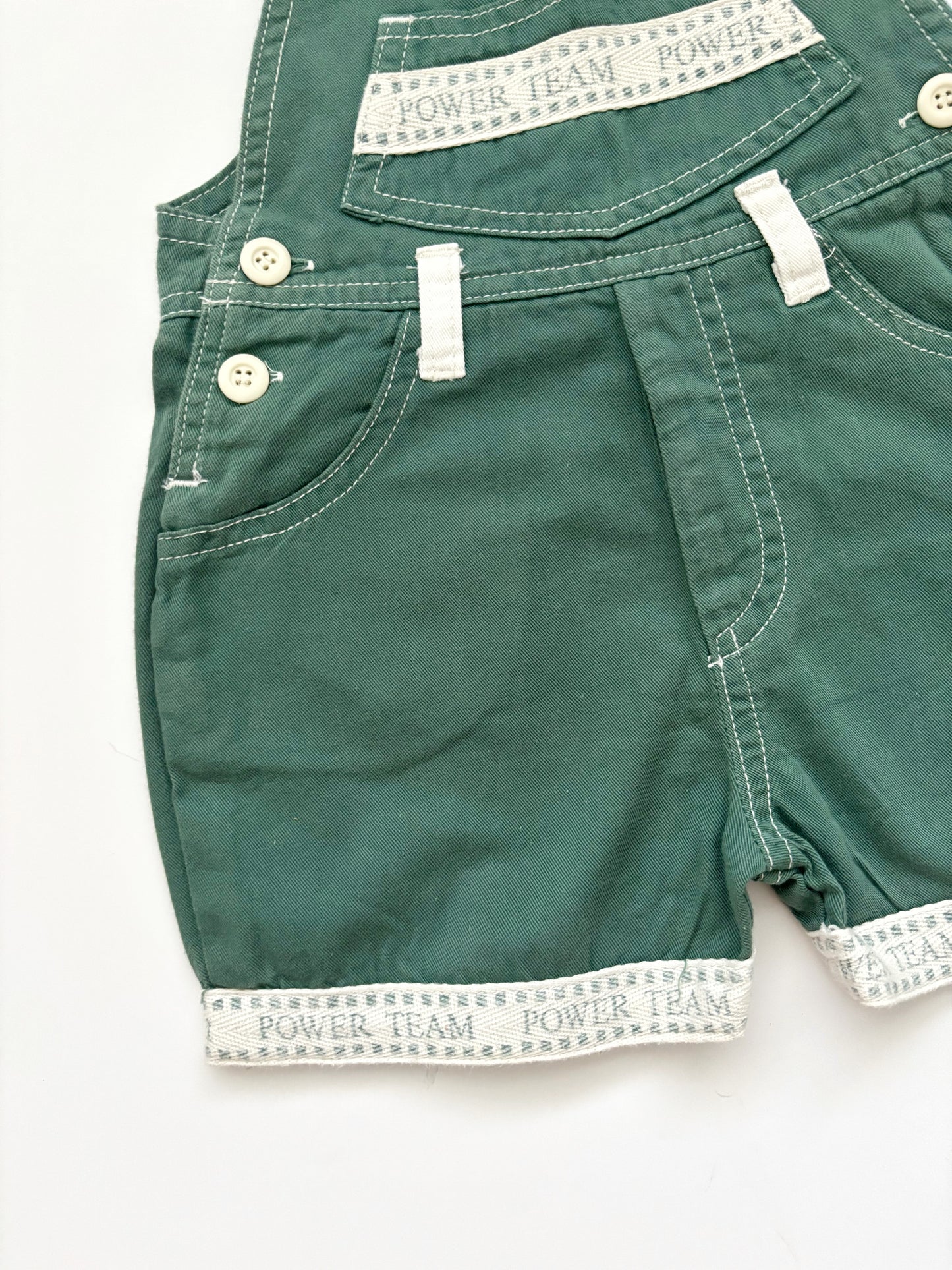 Green Vintage “Power Team” Dungarees Age 6-12 Months