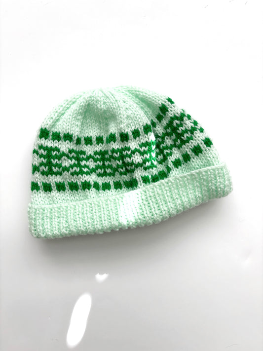 Light Green Hand knitted Hat Age 1-2 years