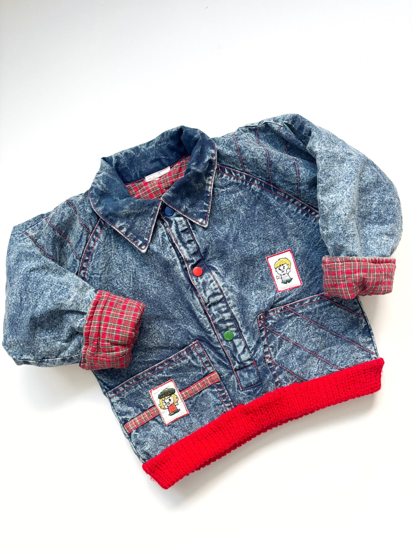 Vintage 80’s Acid Wash Denim Pull Over Jacket 2-3 Years