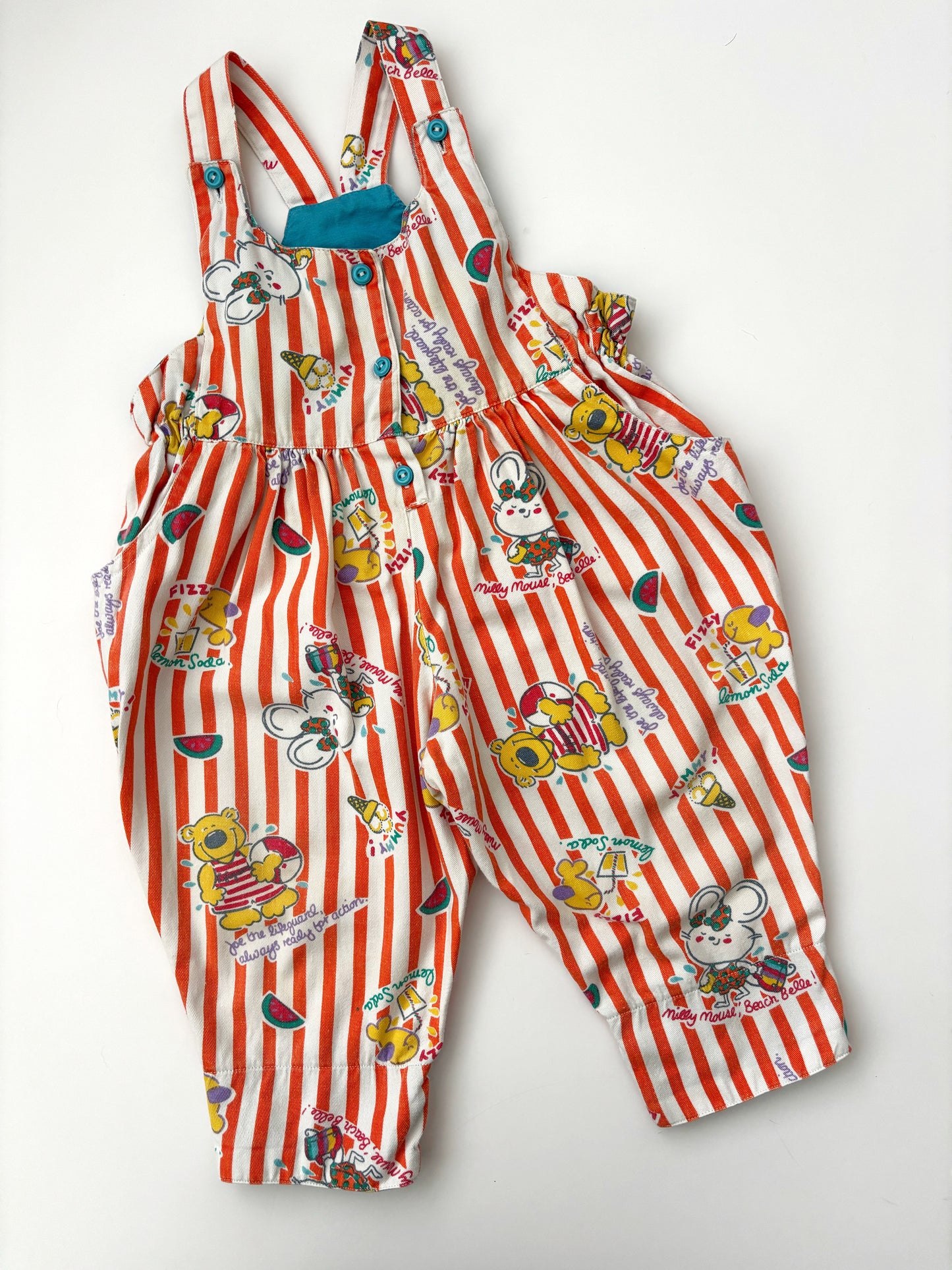 Vintage Orange Stripe Fizzy Fish Dungarees Age 12-18 Months