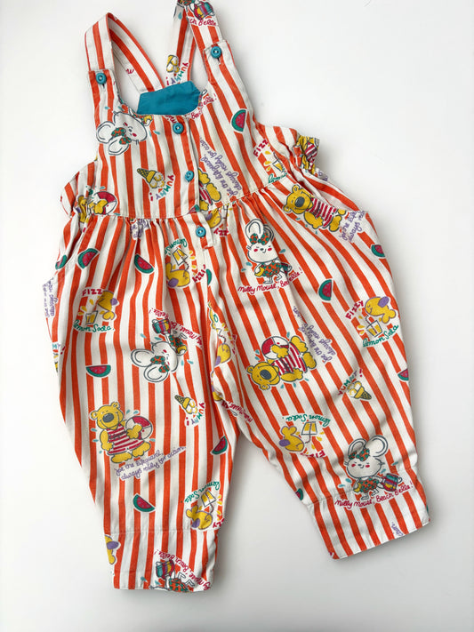 Vintage Orange Stripe Fizzy Fish Dungarees Age 12-18 Months