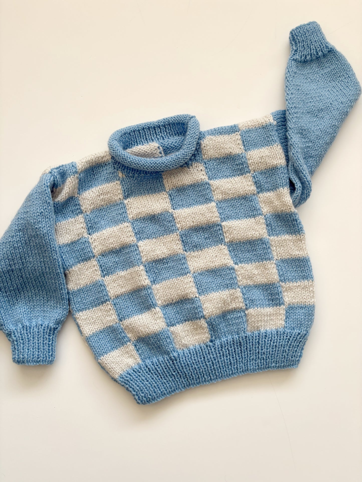 Blue Checkerboard Handknit Jumper 9-12 Months
