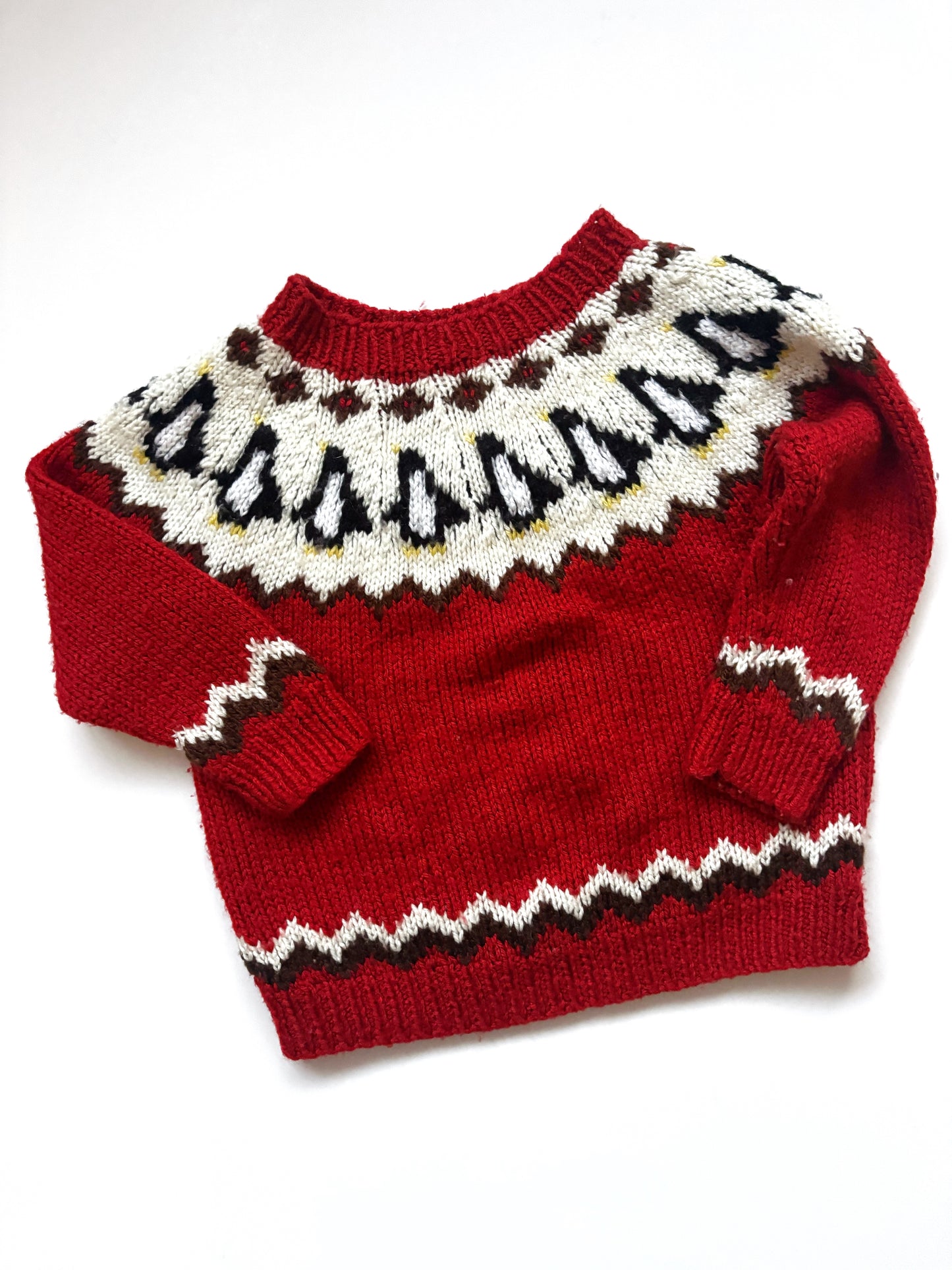 Handknit Penguin Jumper Age 2-3 Years