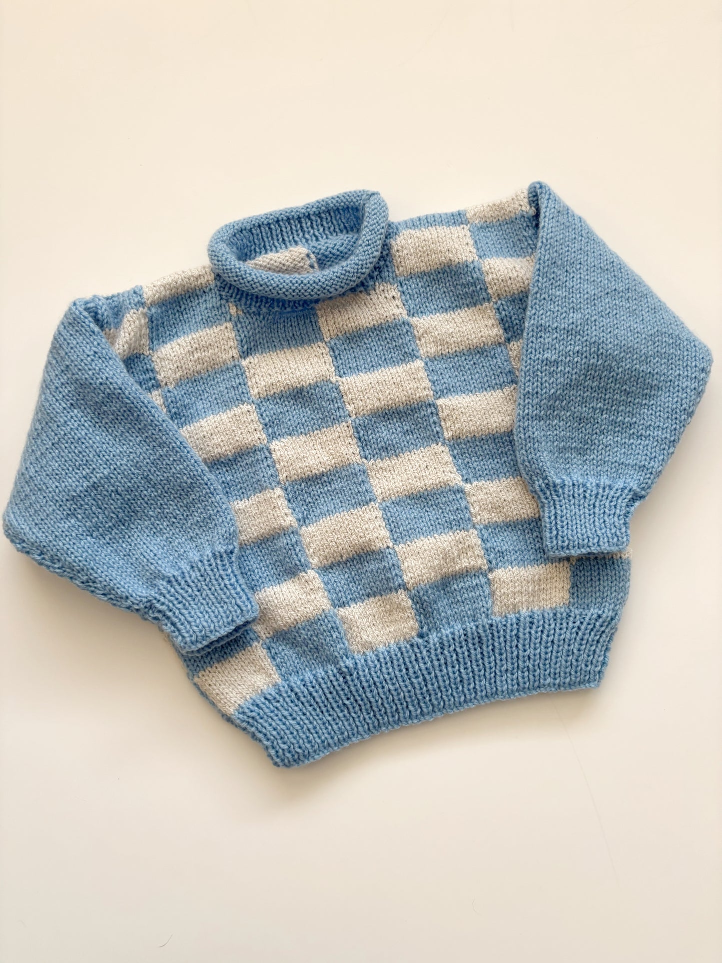 Blue Checkerboard Handknit Jumper 9-12 Months