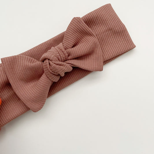 Dark Dusky Pink Ribbed Topknot Bow Headband image 1