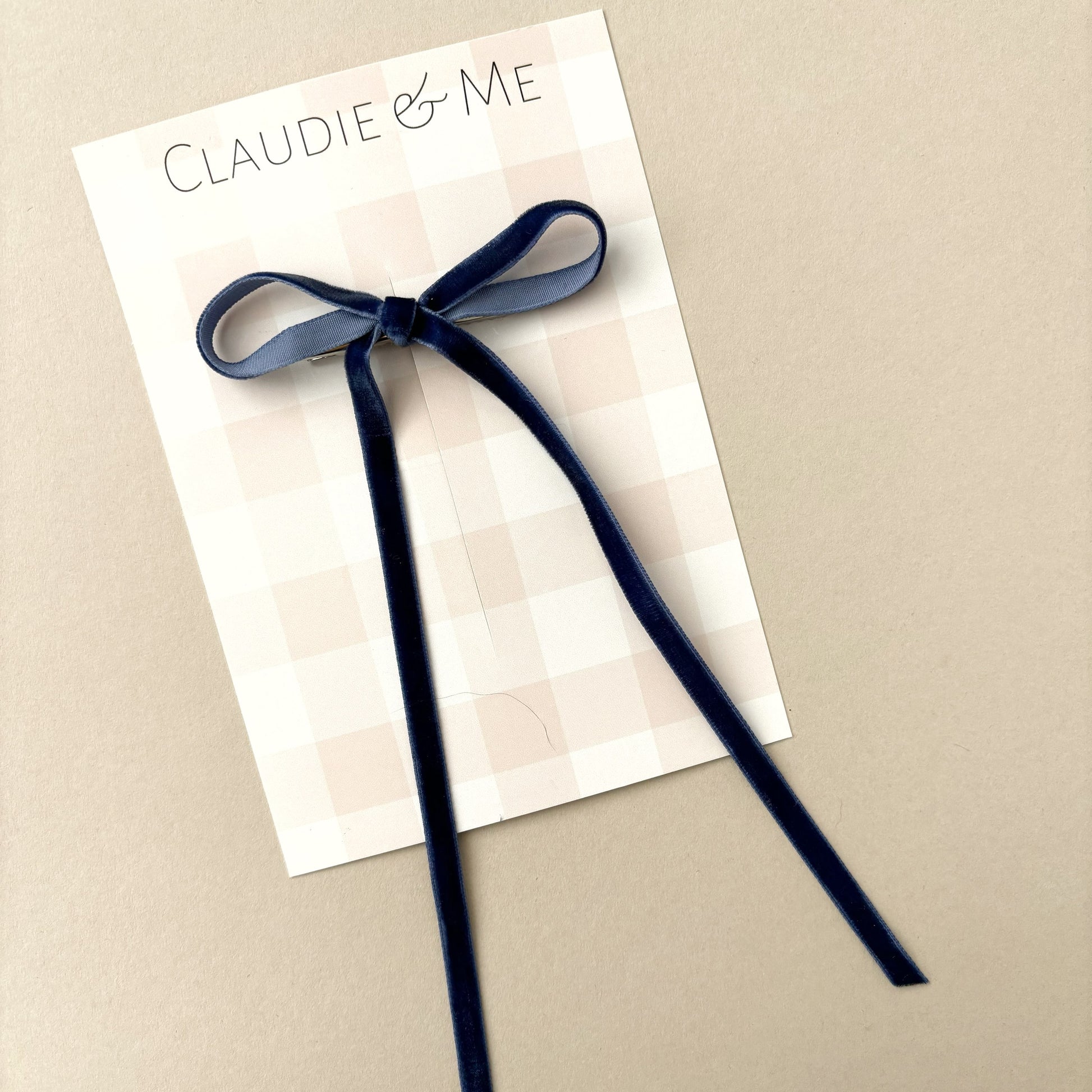 Navy Blue Velvet Long Tail Hair Bow image 0